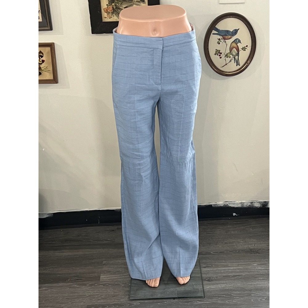 Jigsaw Est 1970 England Blue Linen Check Mason Tailored Trouser Pants Size 4 New